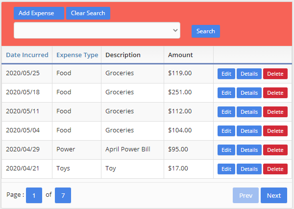 Table showing list of common Daycare Expenses.